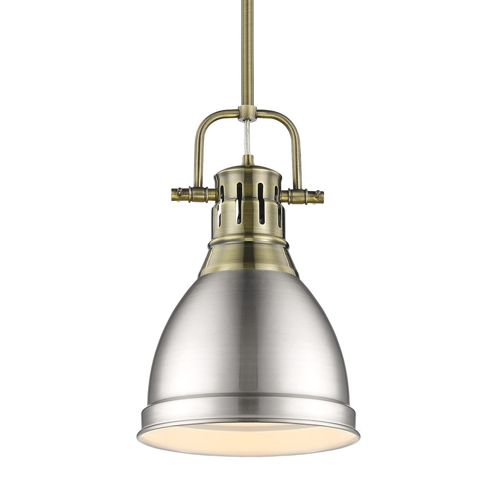 Yep by Golden Lighting Duncan 1-light 9in Rod Hung Pendant in Aged Brass and Pewter shade