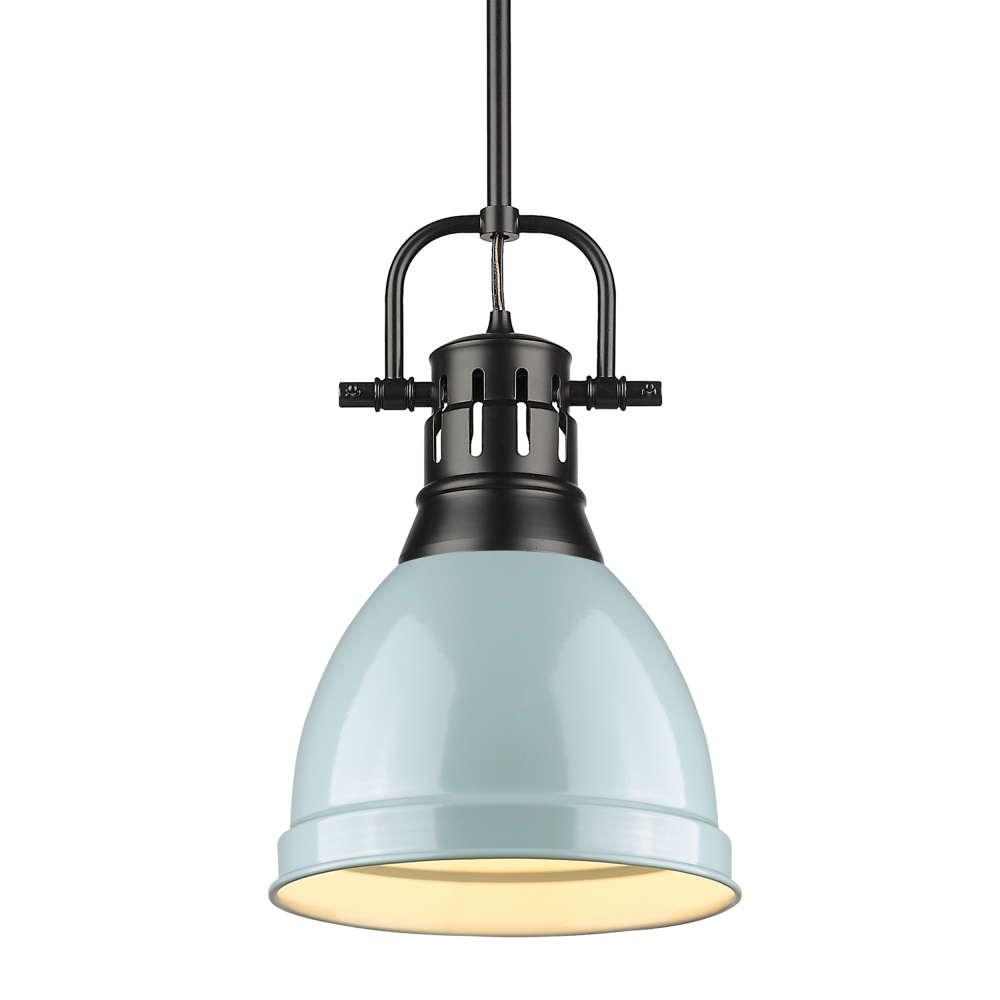 Yep by Golden Lighting Duncan 1-light 9in Rod Hung Pendant in Matte Black and Seafoam shade