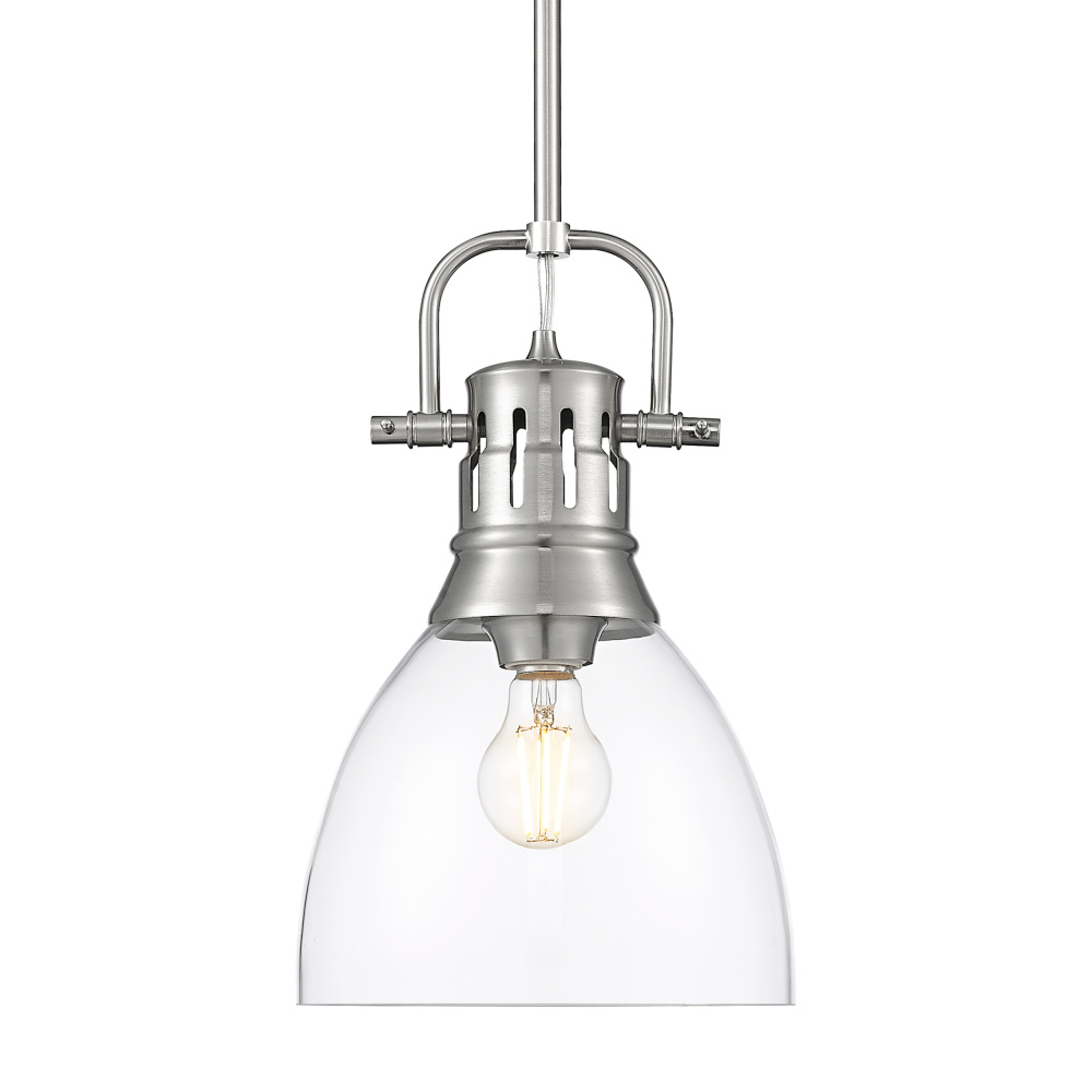 Yep by Golden Lighting Duncan 1-light 9in rod hung Pendant in Pewter and Clear Glass