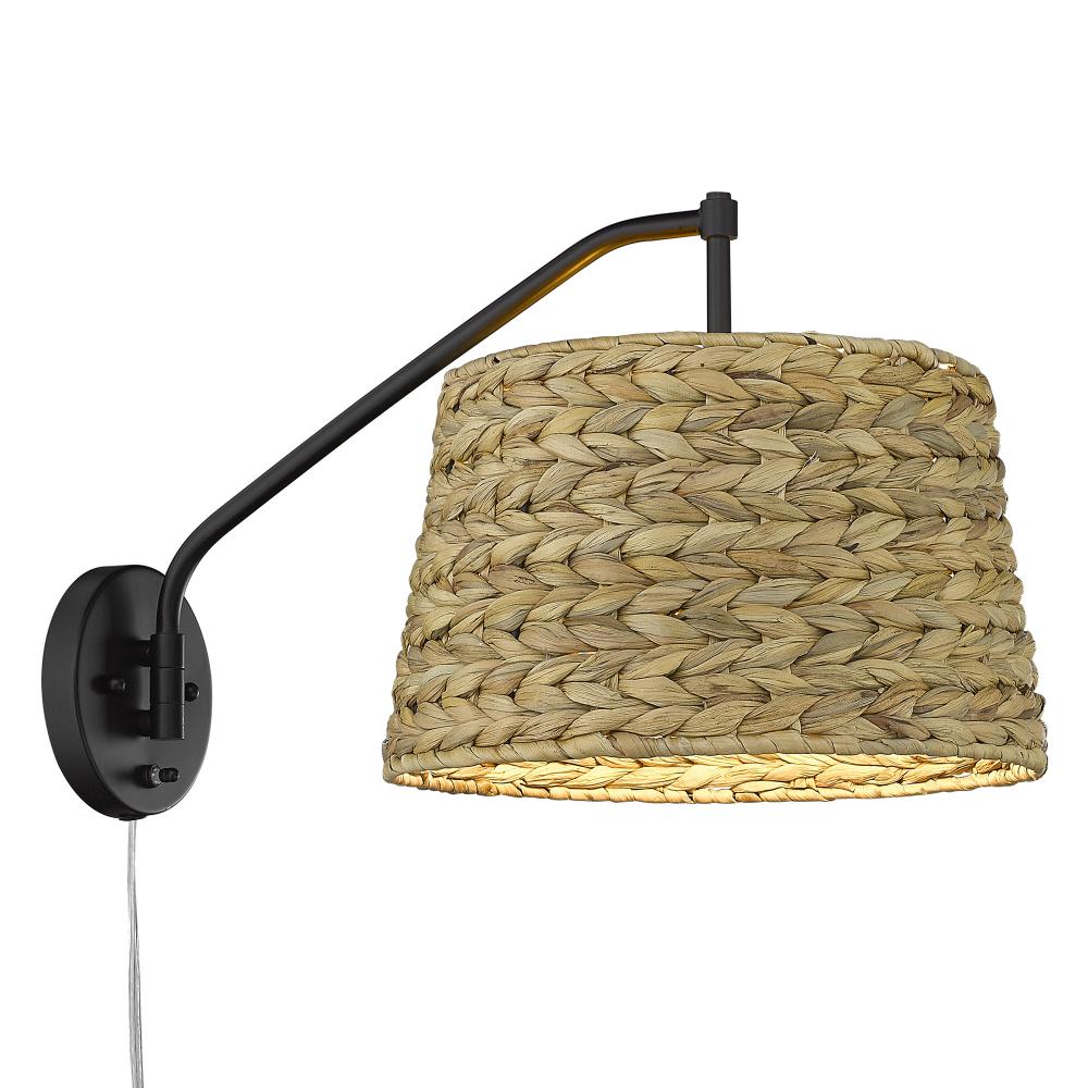 Ryleigh Articulating Wall Sconce in Matte Black with Woven Sweet Grass Shade