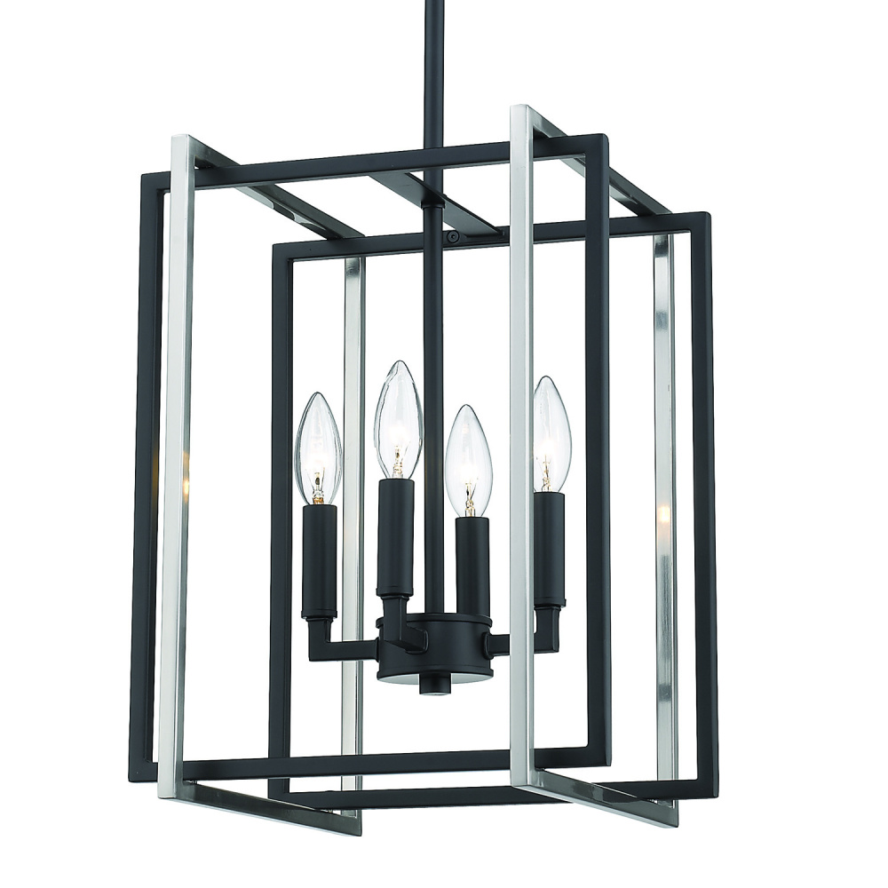Golden Lighting Tribeca 4-light Pendant in Matte Black and Pewter Accents