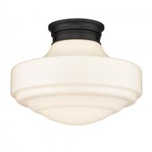 Golden 0508-LSF BLK-VMG - Ingalls Large Semi-Flush in Matte Black with Vintage Milk Glass Shade