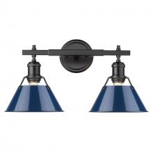 Golden 3306-BA2 BLK-NVY - Orwell BLK 2 Light Bath Vanity in Matte Black with Matte Navy shades