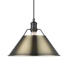 Golden 3306-L BLK-AB - Yep by Golden Lighting Orwell 1-light 14in Pendant in Matte Black and Aged Brass shade