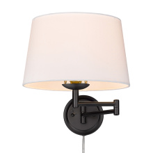Golden 3692-A1W BLK-MWS - Wry Lighting Eleanor 1-light Swing Arm Wall Lamp in Matte Black and Modern White shade