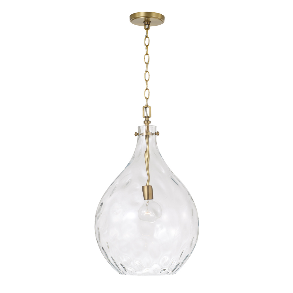 15" W x 24" H 1-Light Teardrop Pendant in Aged Brass with Water Glass