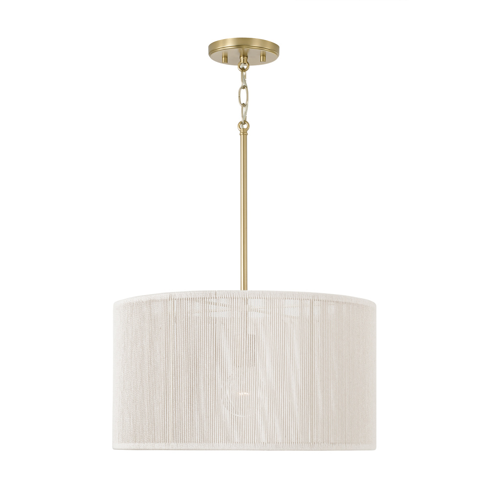 18" W x 10" H 1-LT Handcrafted Drum Pendant in Matte Brass with Hand-wrapped Bleached Natura
