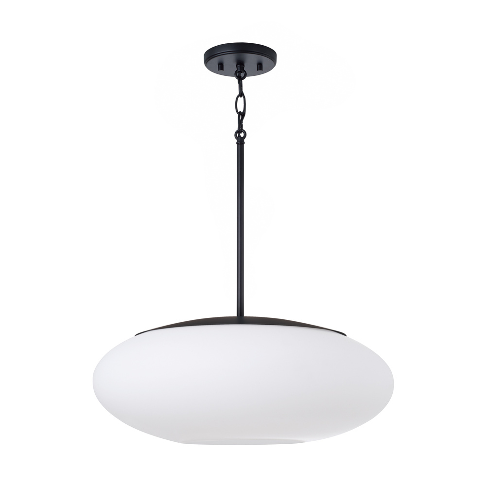 20" W x 8.25" H 1-Light Pendant in Matte Black with Soft White Glass Oval Globe