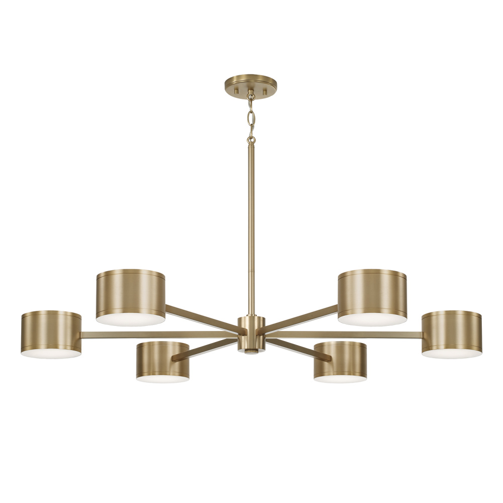 42.25" W x 8" H Integrated LED Chandelier in Aged Brass with Up and Down Cylinder Lights