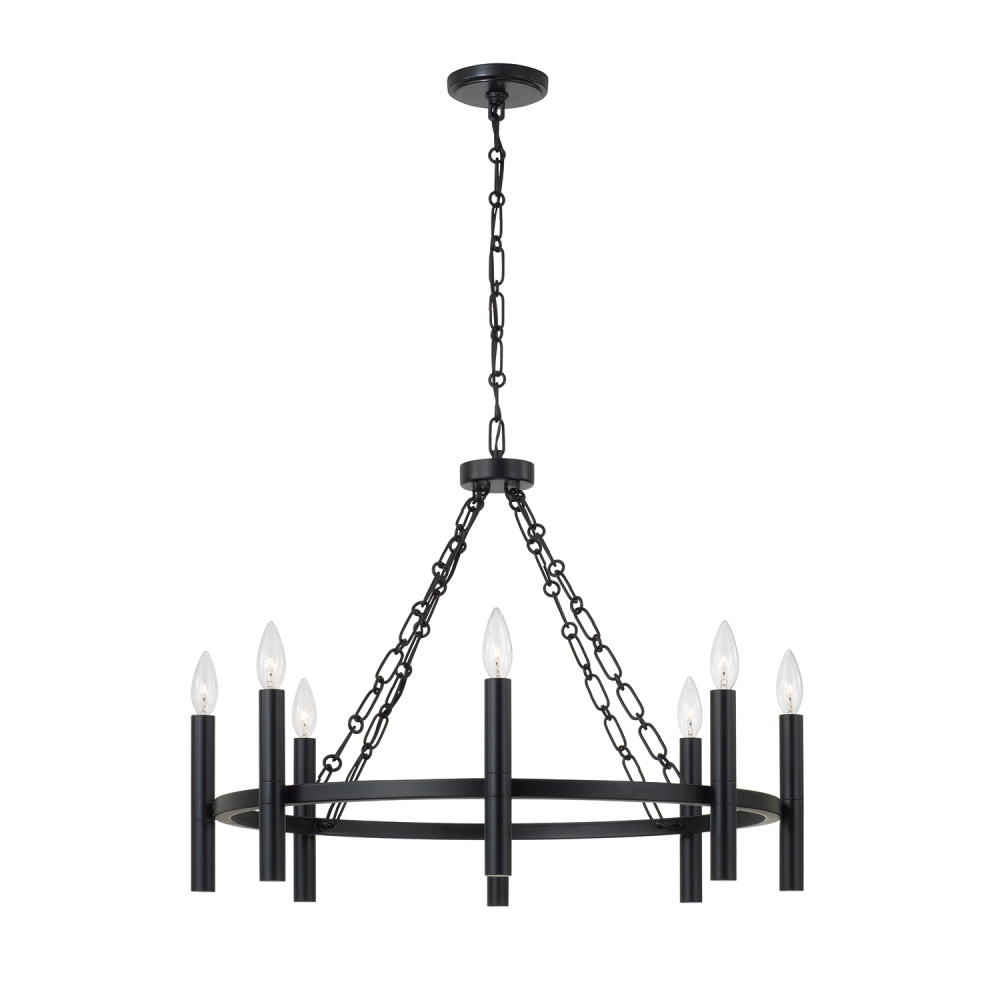 28" W x 21" H 8-Light Ring Chandelier in Matte Black with Cylindrical Candlesticks