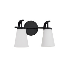 Capital 161021MB-660 - 14" W x 9" H 2-Light Vanity in Matte Black with Tapered Soft White Glass