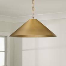Capital 356711AD - 1-Light Metal Cone Pendant in Aged Brass with Painted Brass Interior and Rectangular Designer Chain
