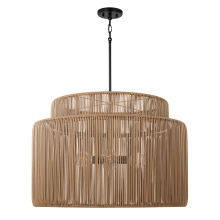 Capital 956341SK - 28.75" W x 20.25" H 3-LT Indoor Outdoor Pendant in Matte Black & Hand-wrapped Sienna Tan Res