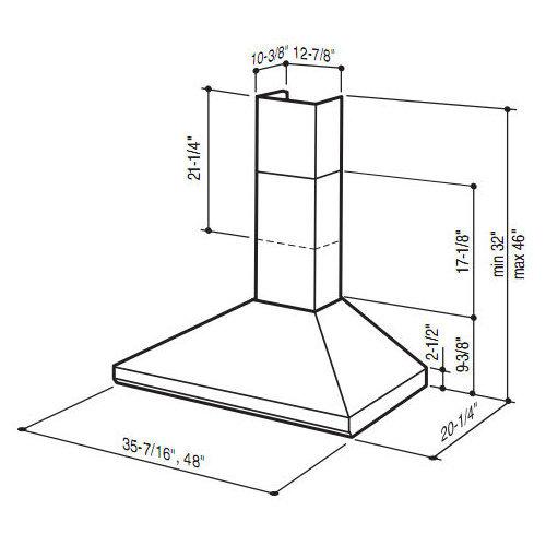 48 in., Stainless Steel,  Chimney Hood, External Blower.