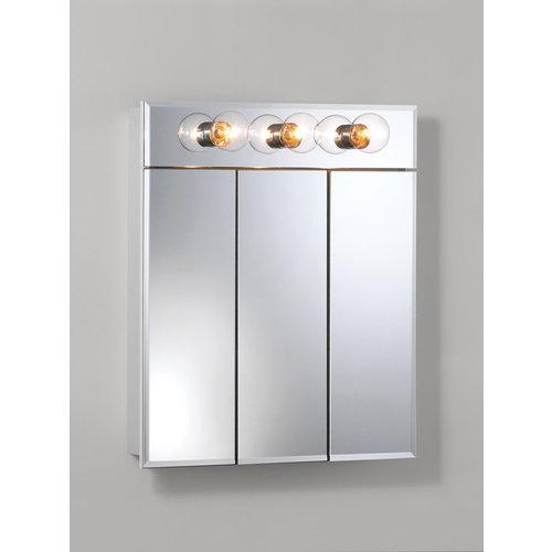 Tri-View with Three Bulb Light, Frameless, Beveled, Classic White