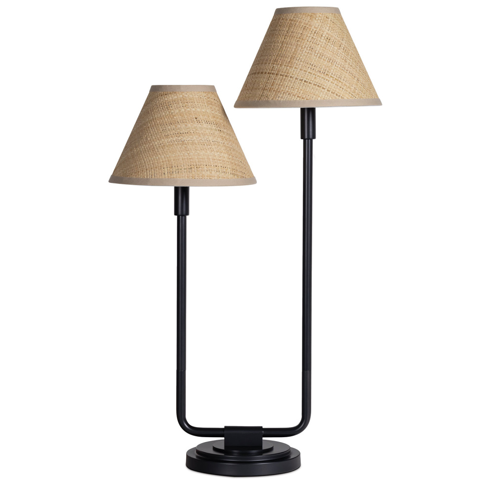 Regina Andrew Polly Double Arm Table Lamp (Blackened Brass with Rattan Shade)