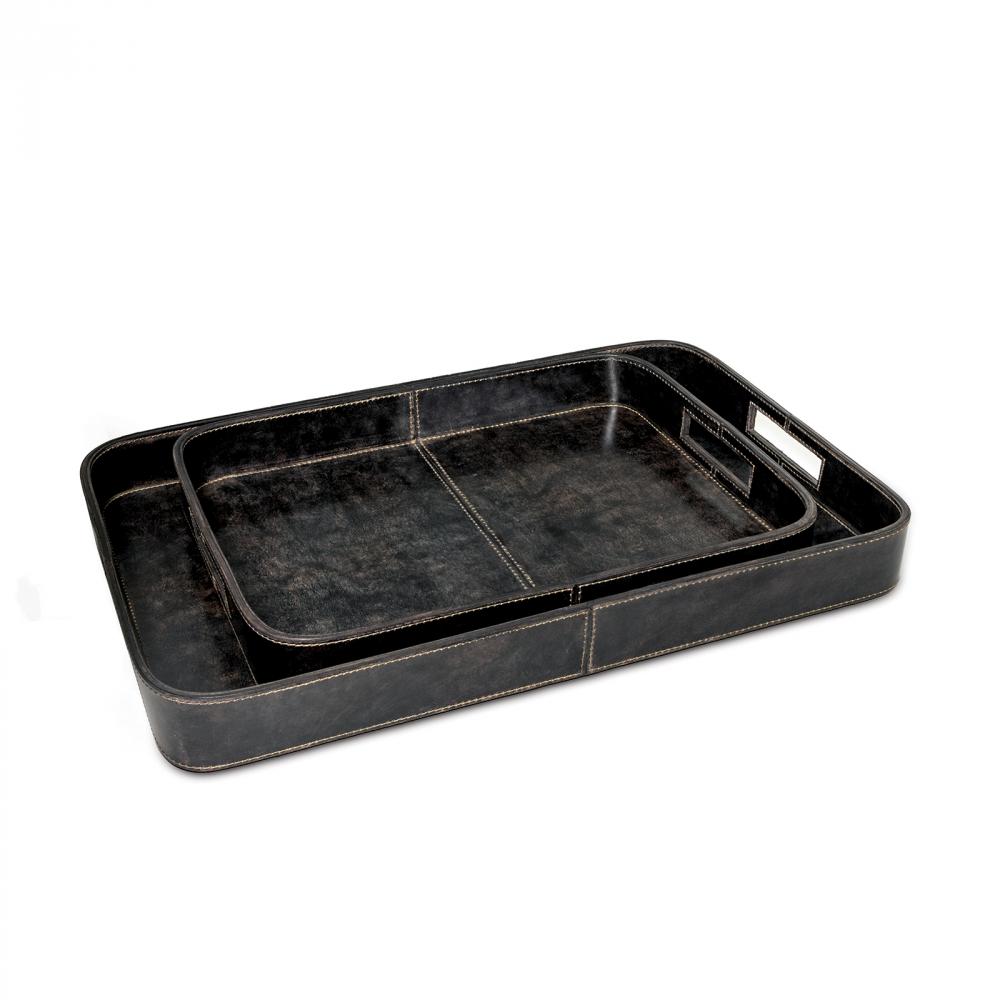 Regina Andrew Derby Rectangle Leather Tray Set (Black)