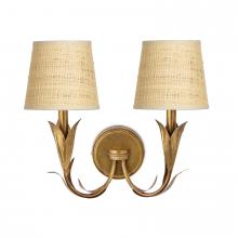 Regina Andrew 15-1219GLD-RAT - Regina Andrew River Reed Sconce Double (Antique Gold Leaf with Rattan Shade)