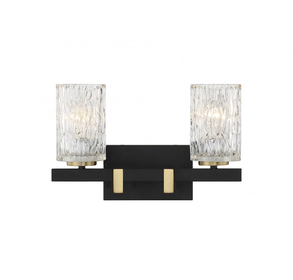 Keene 2-Light Bathroom Vanity Light in Matte Black with Warm Brass Accents