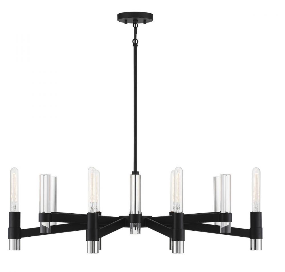 Windamere 6-Light Linear Chandelier in Textured Black with Polished Nickel Accents