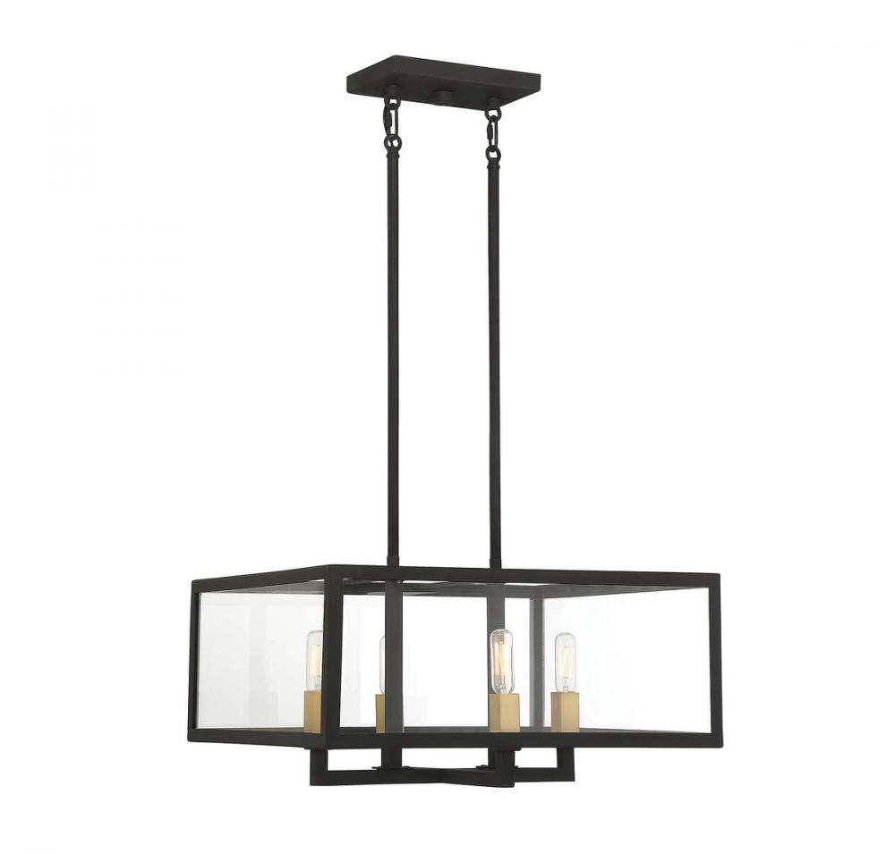 Harris 4-Light Pendant in Textured Black with Warm Brass Accents