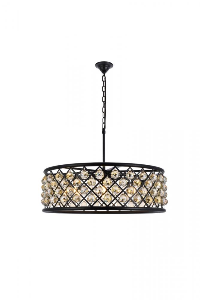 Madison 8 Light Matte Black Chandelier Golden Teak (Smoky) Royal Cut Crystal