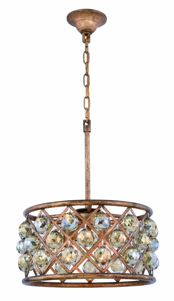 Madison 4 light Golden Iron Pendant Golden Teak (Smoky) Royal Cut Crystal