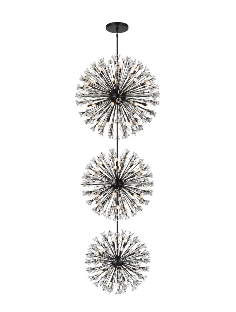 Vera 44 inch three tiers crystal starburst chandelier in black