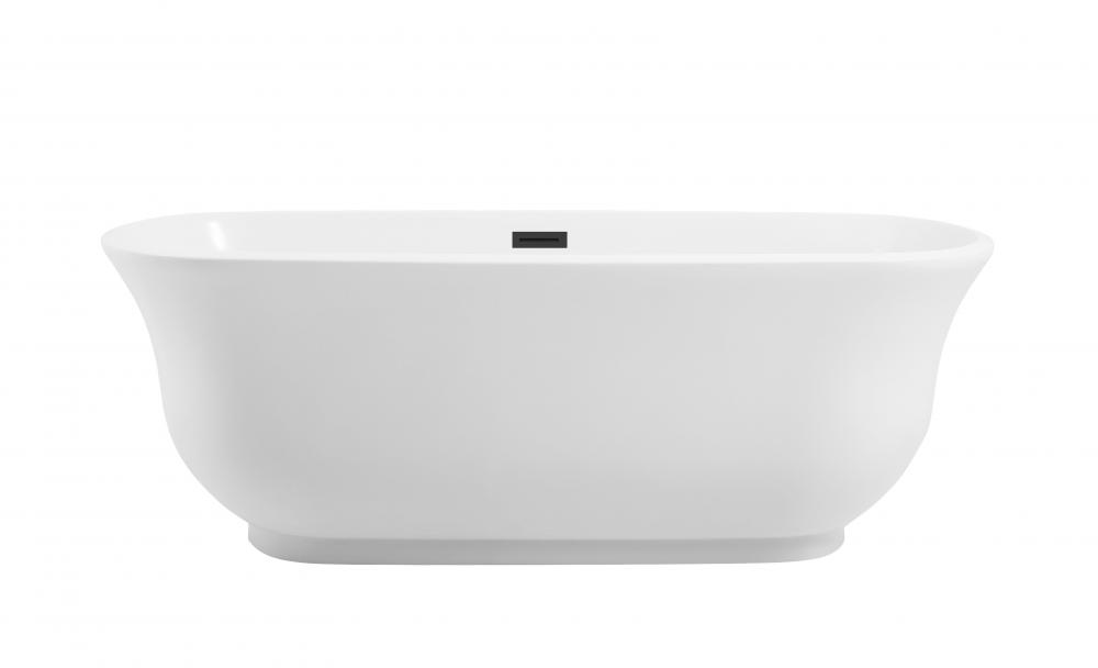 67 inch Soaking Bathtub in Glossy White with Matte Black Trim