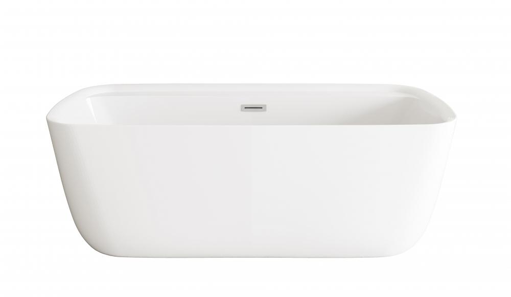 67 inch Soaking Bathtub in Glossy White with Brushed Nickel Trim