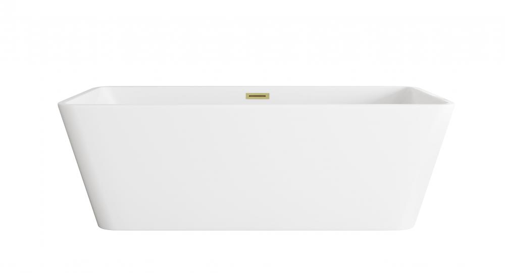 67 inch Bathtub in Glossy White with Brushed Gold Trim