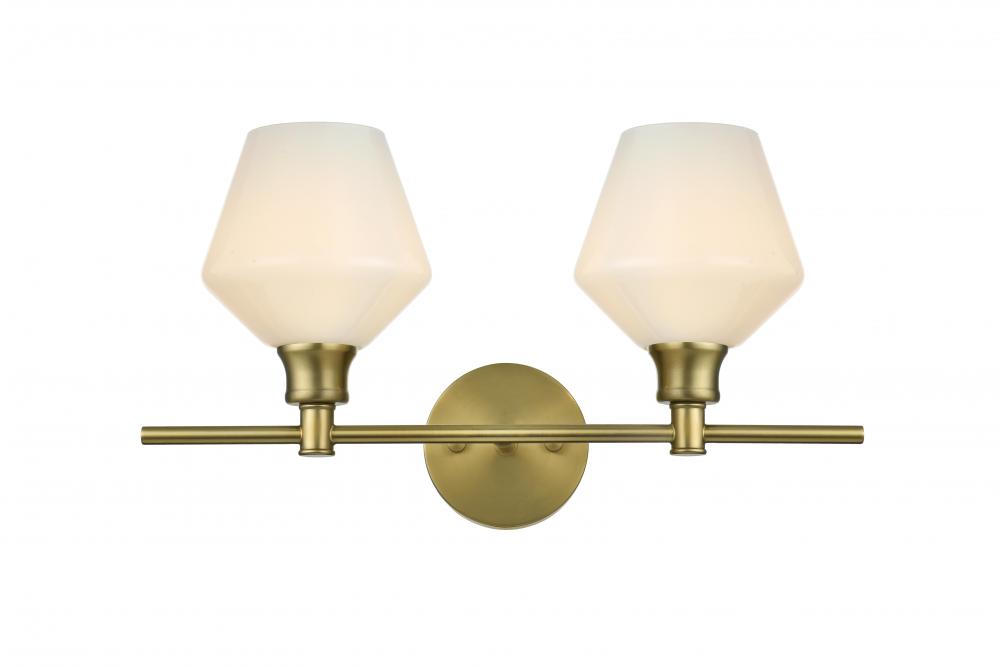 Gene 2 Light Satin Gold and Frosted White Glass Wall Sconce