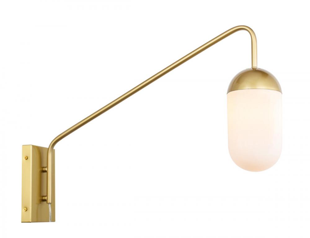 Kace 1 Light Brass and Frosted White Glass Wall Sconce