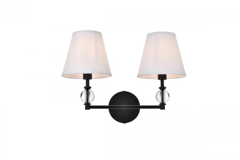 Bethany 2 lights bath sconce in black with white fabric shade