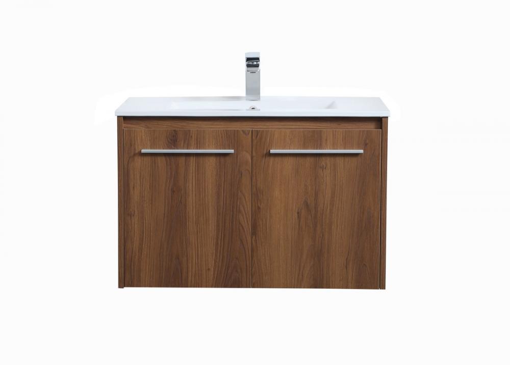 30 inch  Single Bathroom Floating Vanity in Walnut Brown