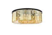 Elegant 1238F43MB-GT/RC - Sydney 10 Light Matte Black Flush Mount Golden Teak (Smoky) Royal Cut Crystal