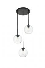 Elegant LD2208BK - Baxter 3 Lights Black Pendant With Clear Glass