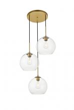 Elegant LD2214BR - Baxter 3 Lights Brass Pendant With Clear Glass