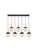 Elegant LD6086BK - Eclipse 7 Lights Black Pendant with Frosted White Glass