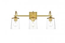 Elegant LD7313W24BRA - Avani 3 Light Brass and Clear Bath Sconce