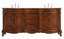 Elegant VF10172DTK-VW - 72 Inch Double Bathroom Vanity in Teak with Ivory White Engineered Marble