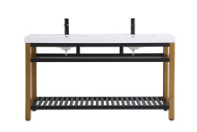 Elegant VF14060DGB - 60 inch Double Bathroom Metal Vanity in Golden Black