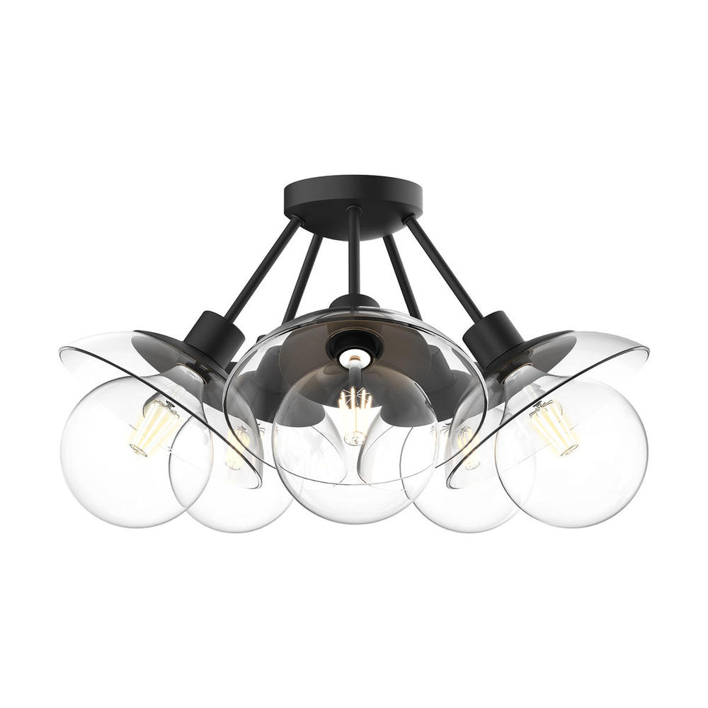 Francesca 20-in Clear Glass/Matte Black 5 Lights Semi Flush Mount