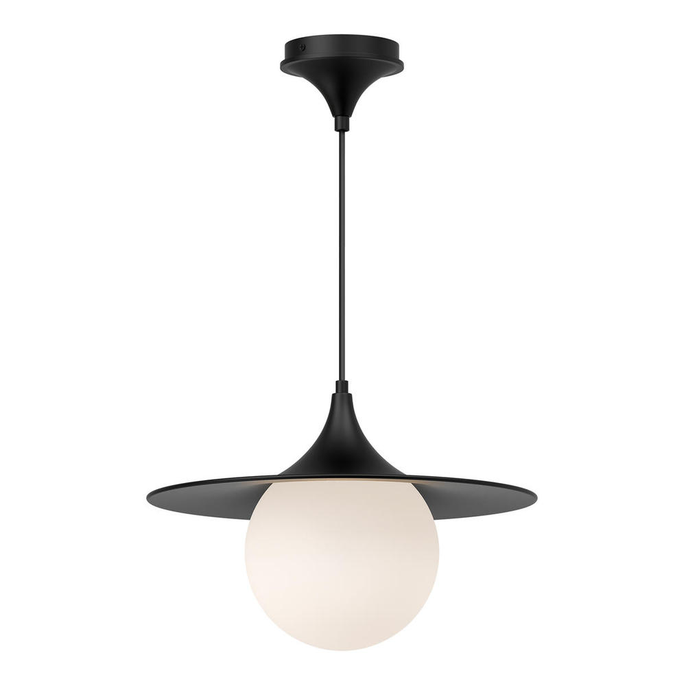 Fuji 16-in Matte Black/Opal Matte Glass 1 Light Pendant