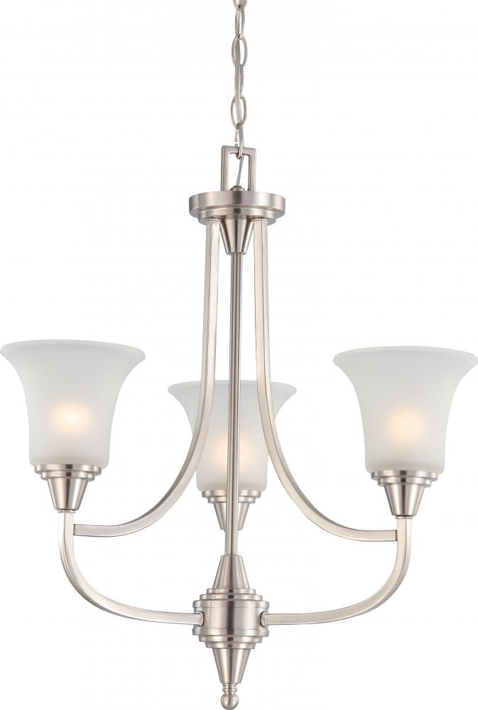 Surrey; 3 Light; Chandelier with Frosted Glass; Brushed Nickel Finish