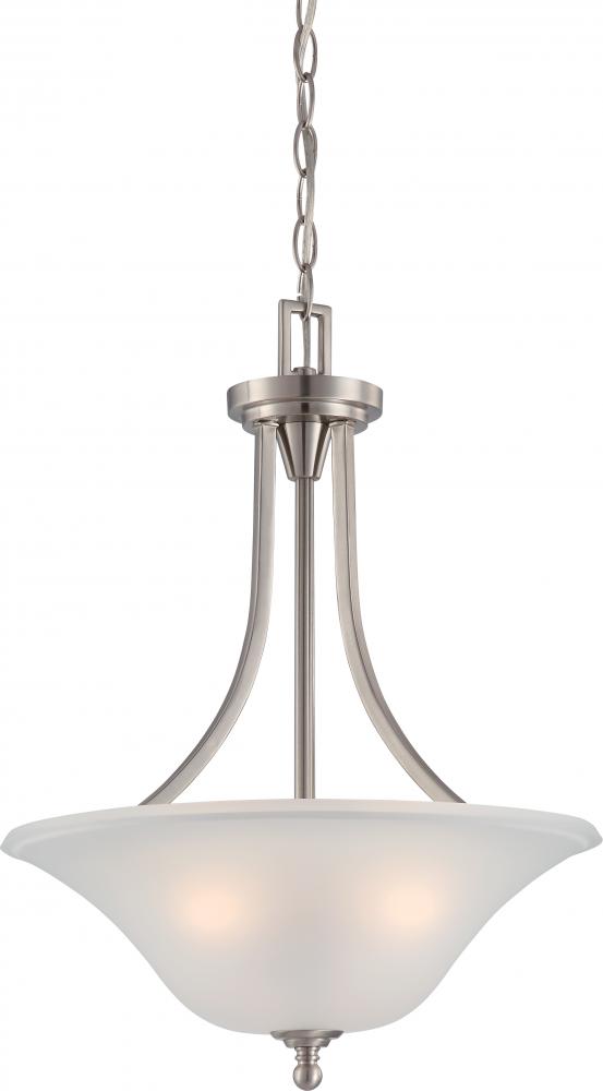 Surrey; 3 Light; Pendant Fixture with Frosted Glass; Brushed Nickel Finish