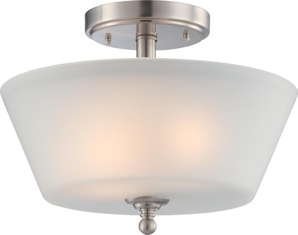 Surrey; 3 Light; Semi-Flush Fixture with Frosted Glass; Brushed Nickel Finish