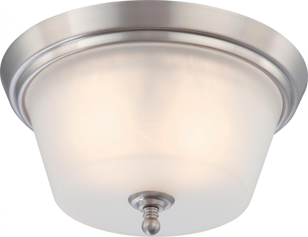 Surrey; 2 Light; Flush Dome Fixture with Frosted Glass; Brushed Nickel Finish