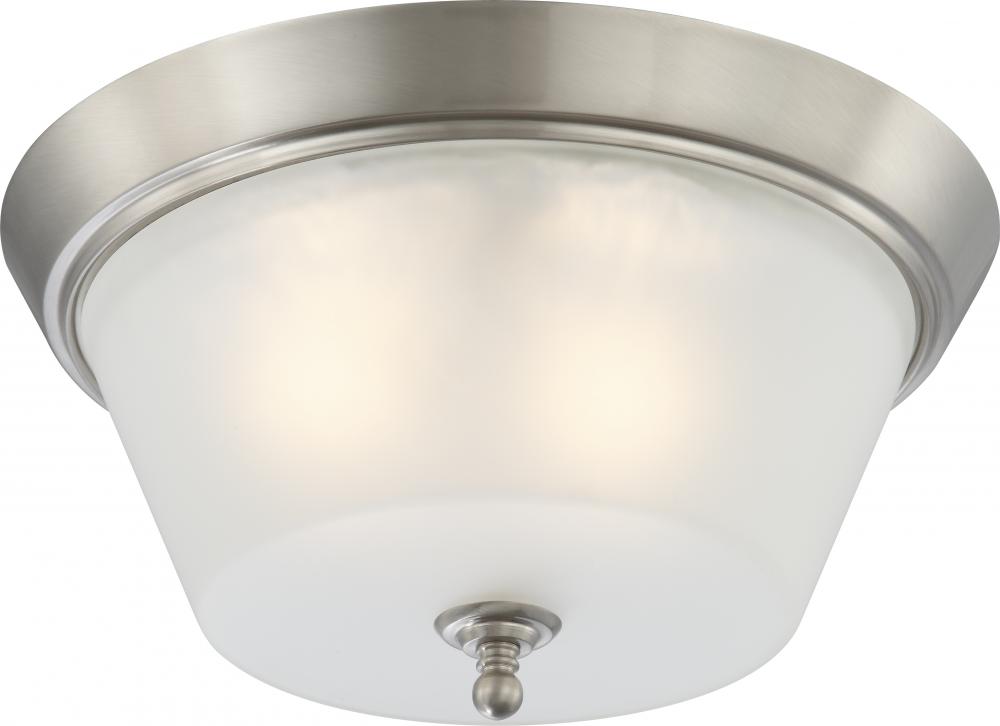Surrey; 3 Light; Flush Dome Fixture with Frosted Glass; Brushed Nickel Finish
