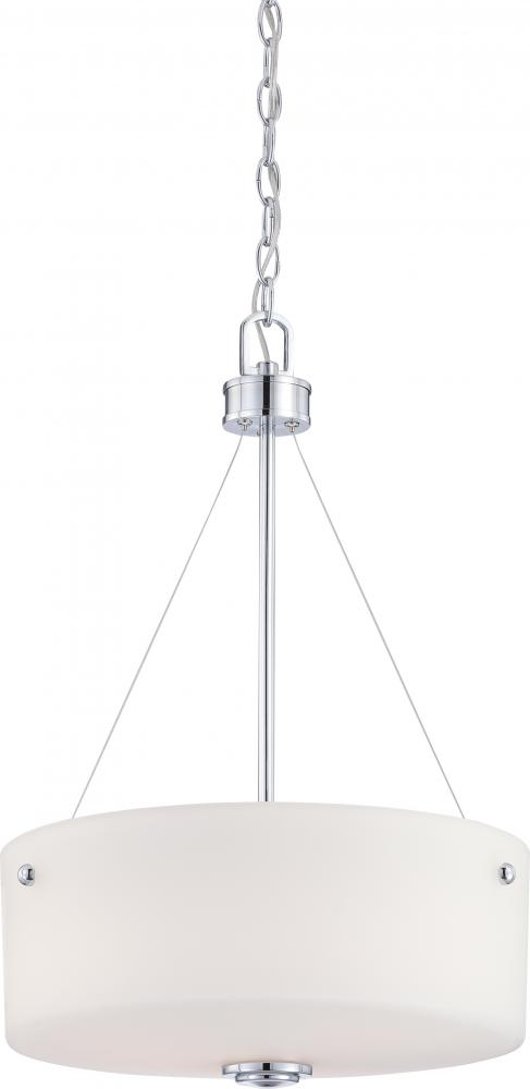 Soho - 3 Light Pendant with Satin White Glass - Polished Chrome Finish
